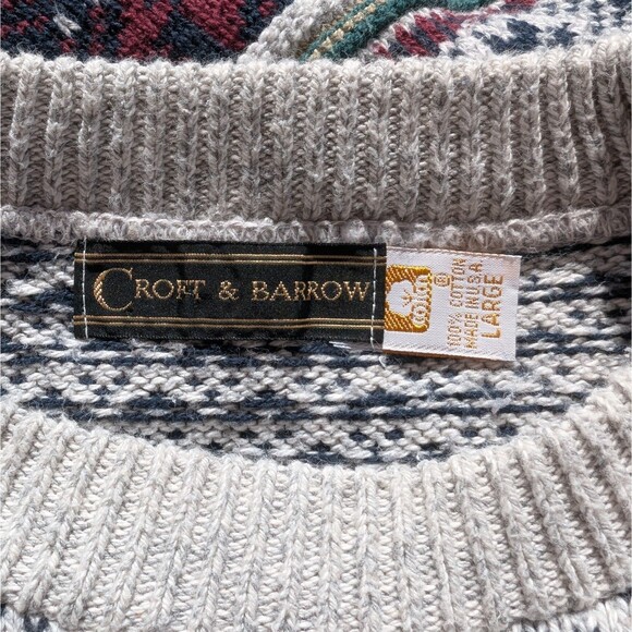 Vintage Croft & Barrow 90s Y2K Men's Large 100% Cotton Fair Isle Nordic Sweater - Picture 6 of 9